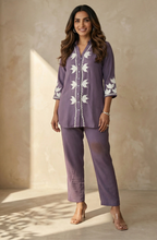 Dark Lavender Embroidered co-ord set