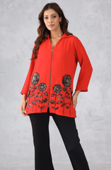 Red Embellished Zipper Top