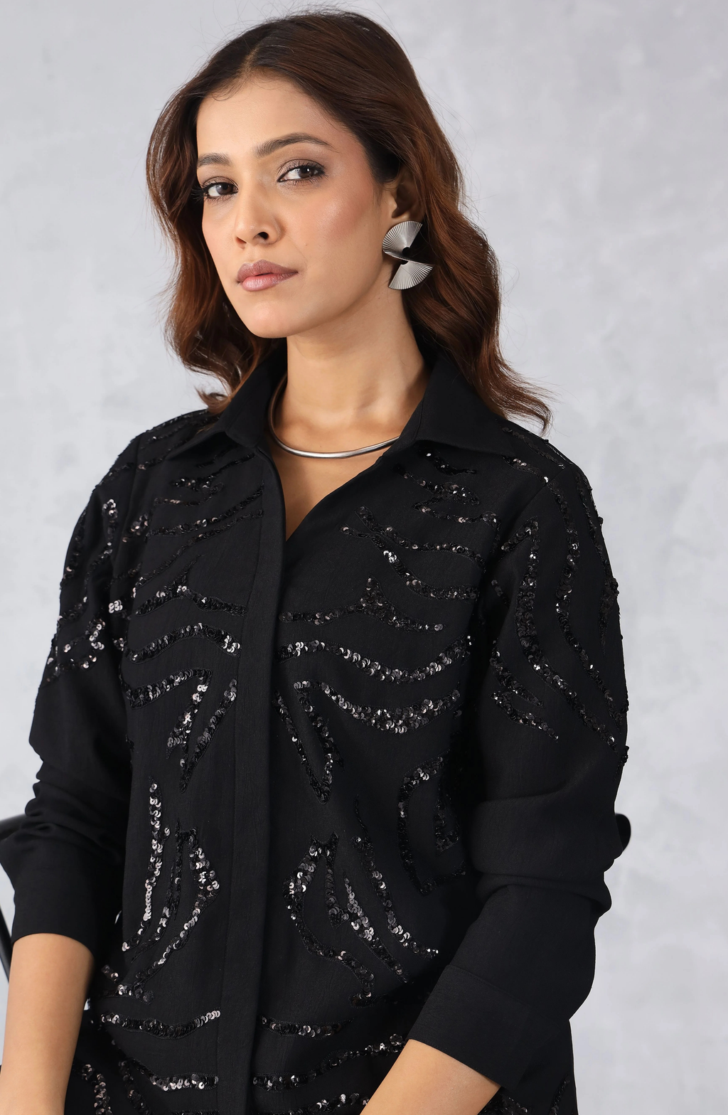 Black Abstract Embellished Shirt