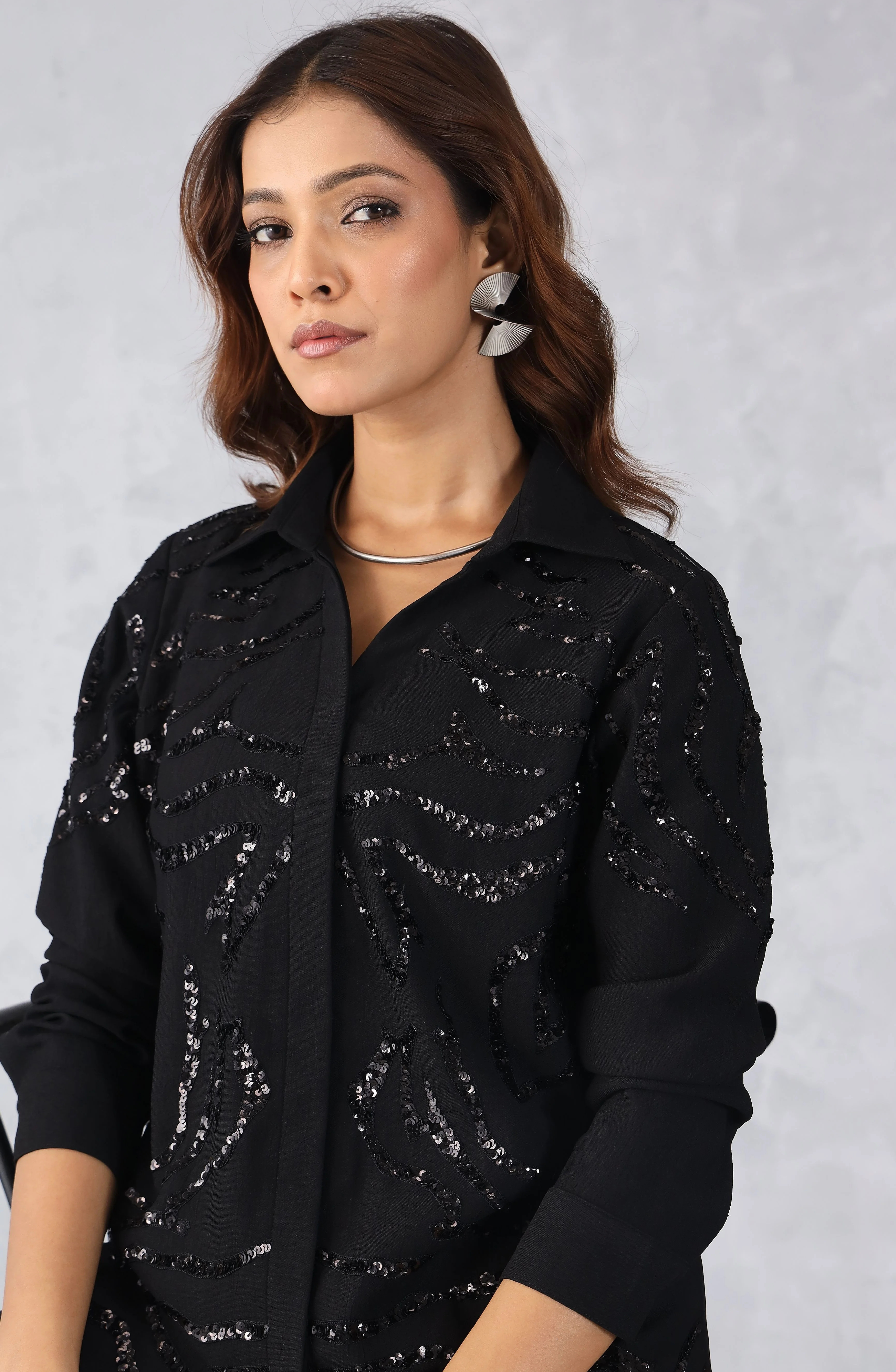 Black Abstract Embellished Shirt