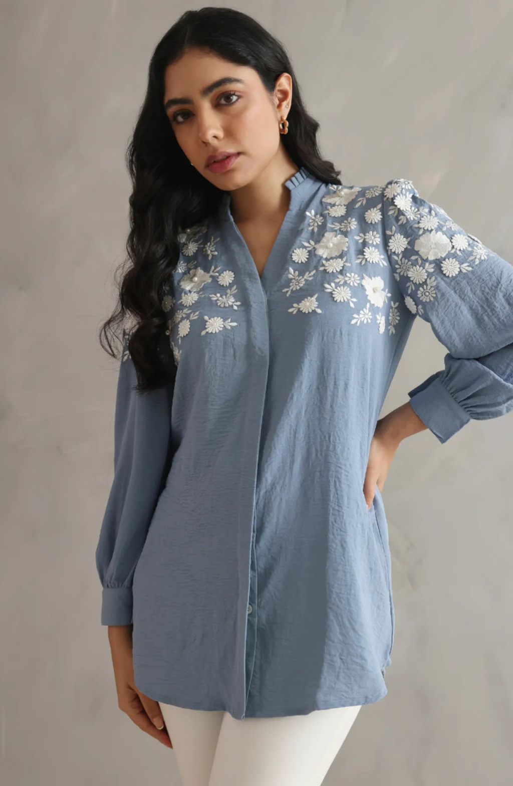 Embroidered Ice Blue Shirt