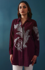 Wine Zari Embroidered Shirt