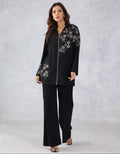 Black Floral Embellished Zip Style Shirt