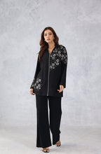Black Floral Embellished Zip Style Shirt