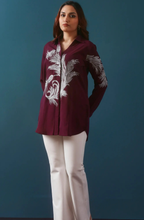 Wine Zari Embroidered Shirt