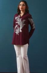 Wine Zari Embroidered Shirt
