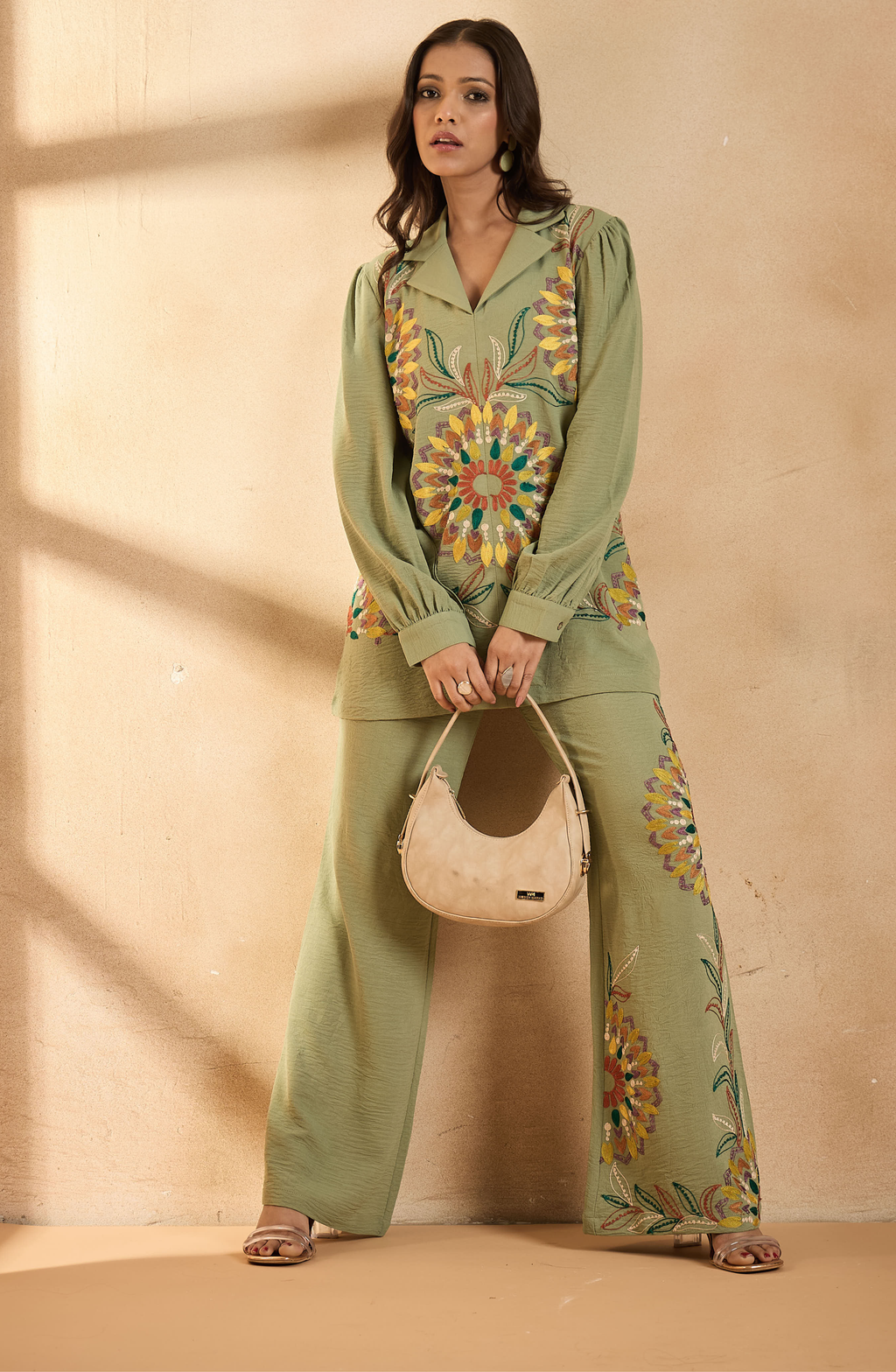 Moss Green Floral Embroidered Co-Ord Set