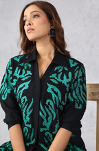 Black & Green Abstract Embroidered Shirt