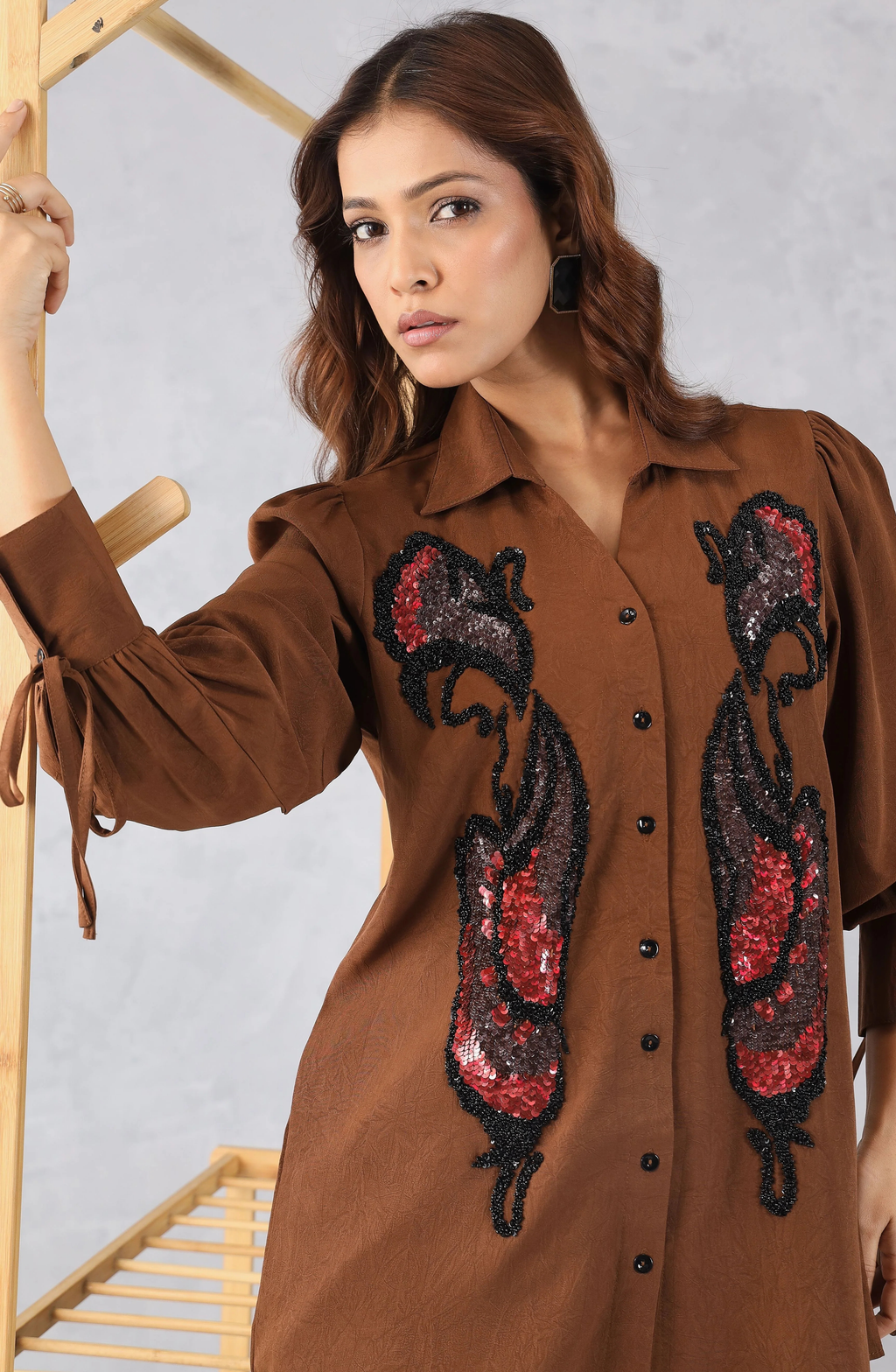 Elegant Brown Sequin Shirt