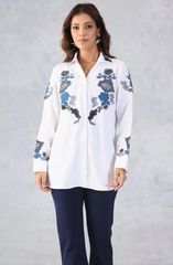 Contrast White & Blue Embroidered Shirt