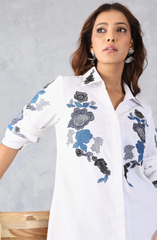 Contrast White & Blue Embroidered Shirt