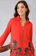Red Embellished Zipper Top