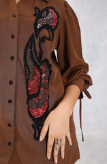 Elegant Brown Sequin Shirt