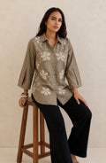 Beige Floral Meadow Embroidered Shirt