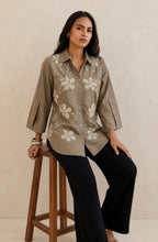 Beige Floral Meadow Embroidered Shirt