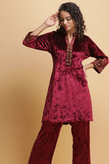 Embroidered Velvet Kurta set