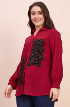 Red Shirt with Sequin Floral Patchwork