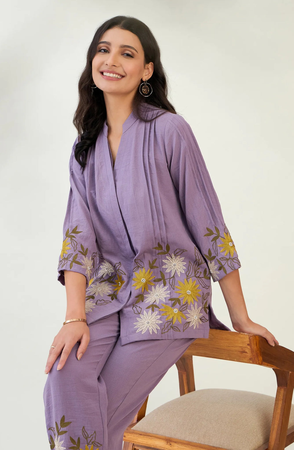 Purple Sunflower Embroidered Co-ord set