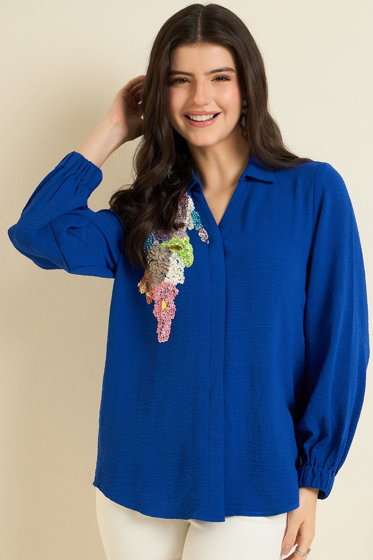 Royal Blue Embellished Shirt