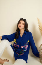 Royal Blue Shirt with Sequin Iris Embroidery