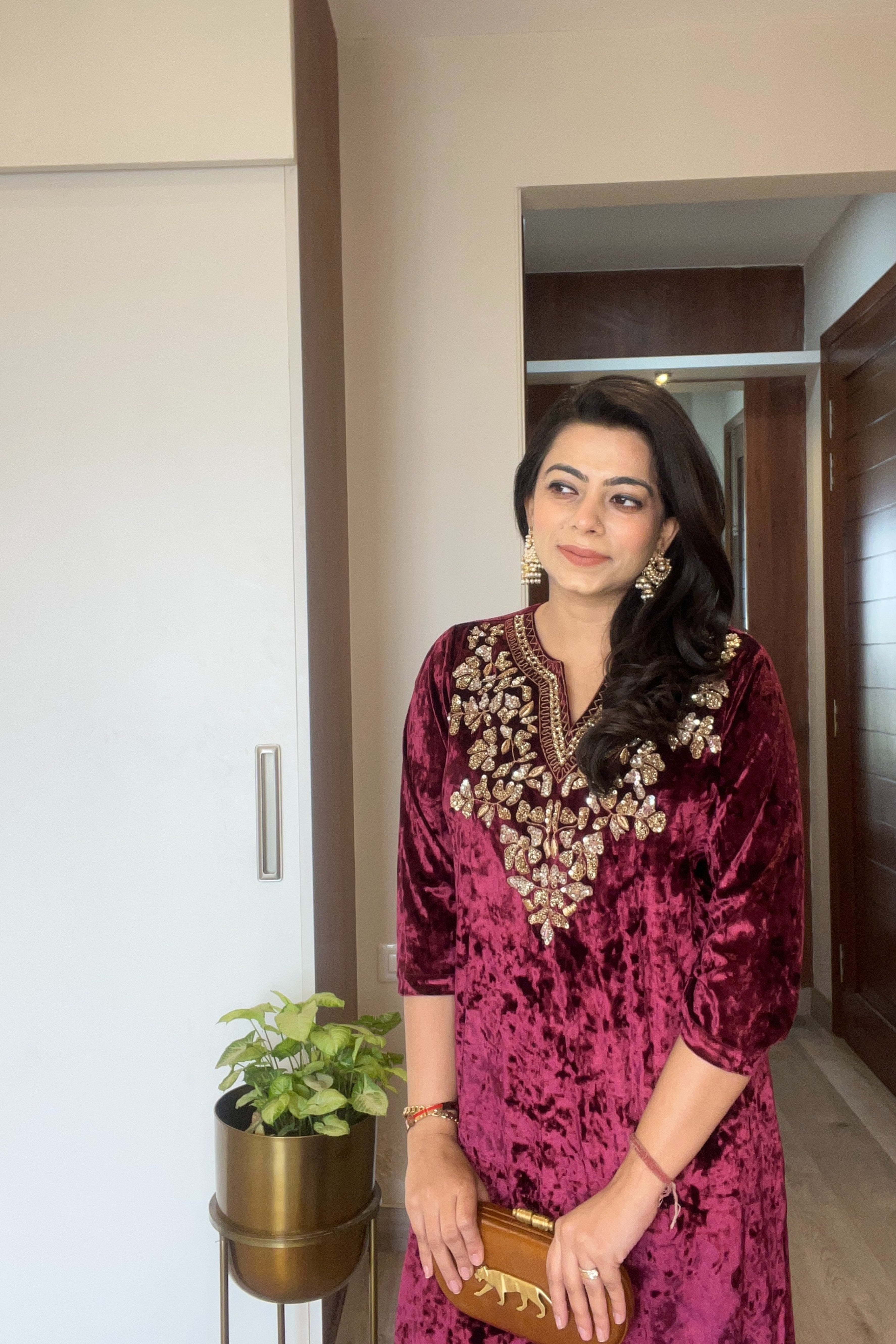 Red Velvet Kurta Set