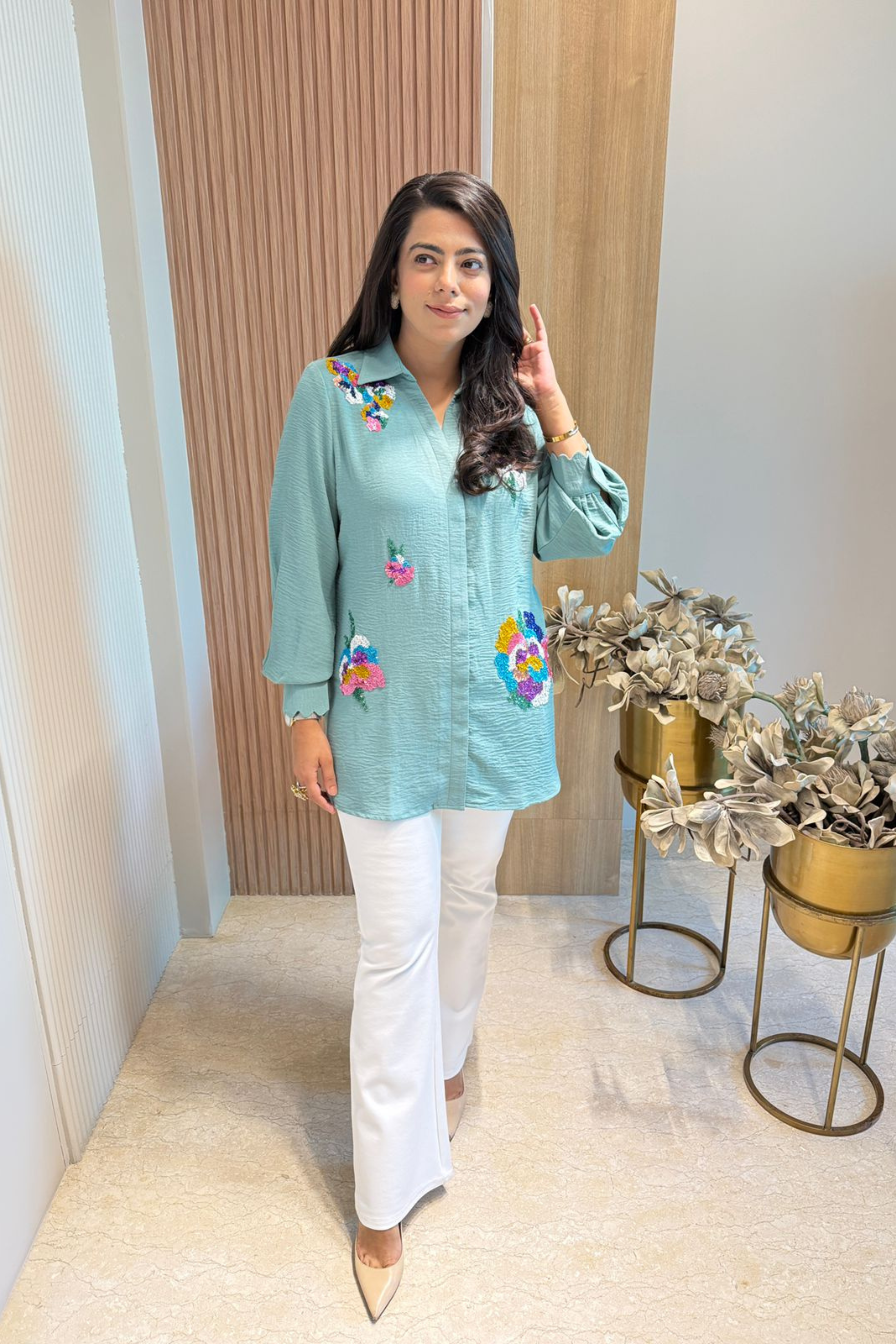 Mint Green Embellished Shirt