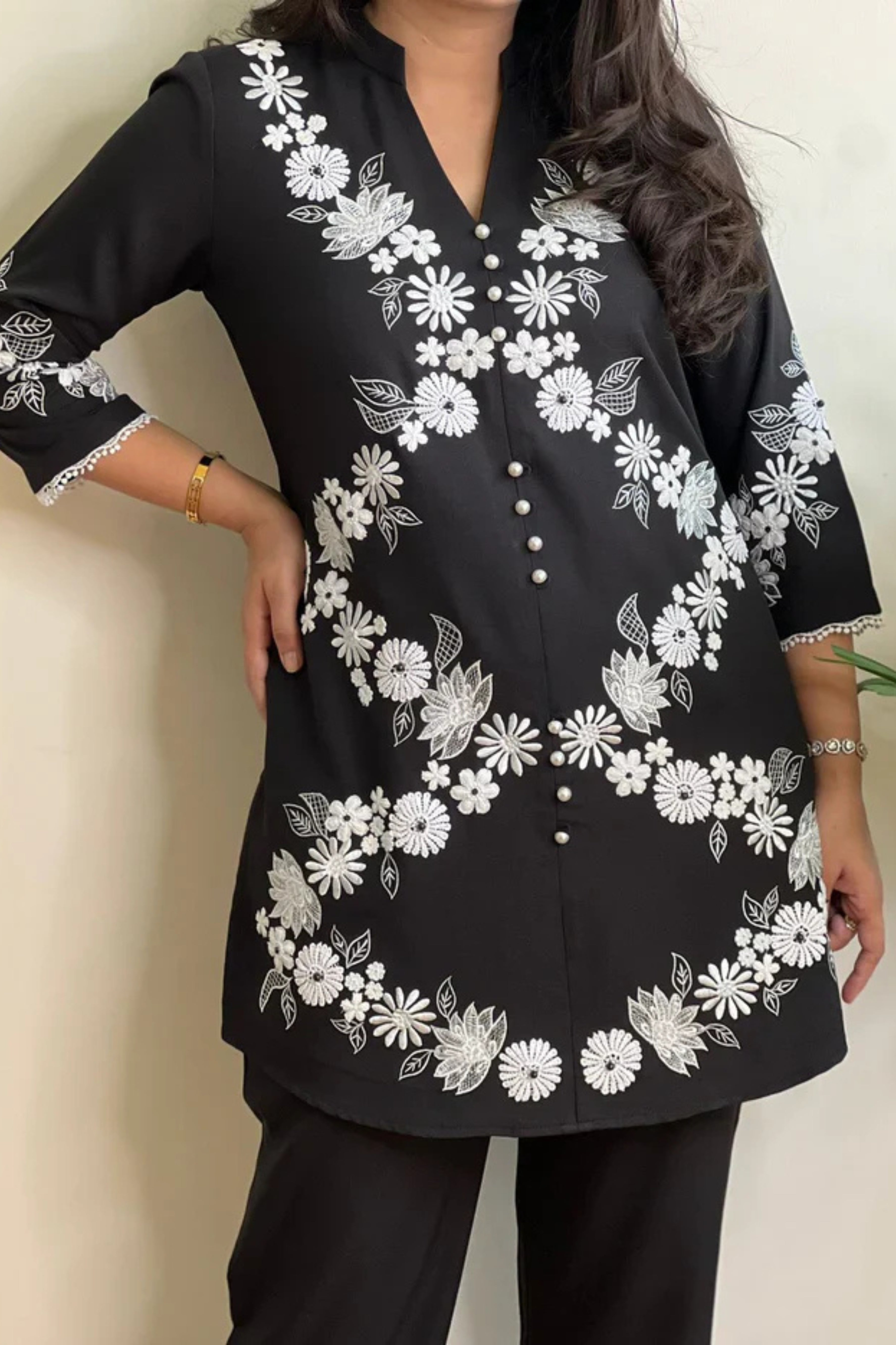 Black and White Embroidered Co-ord Set