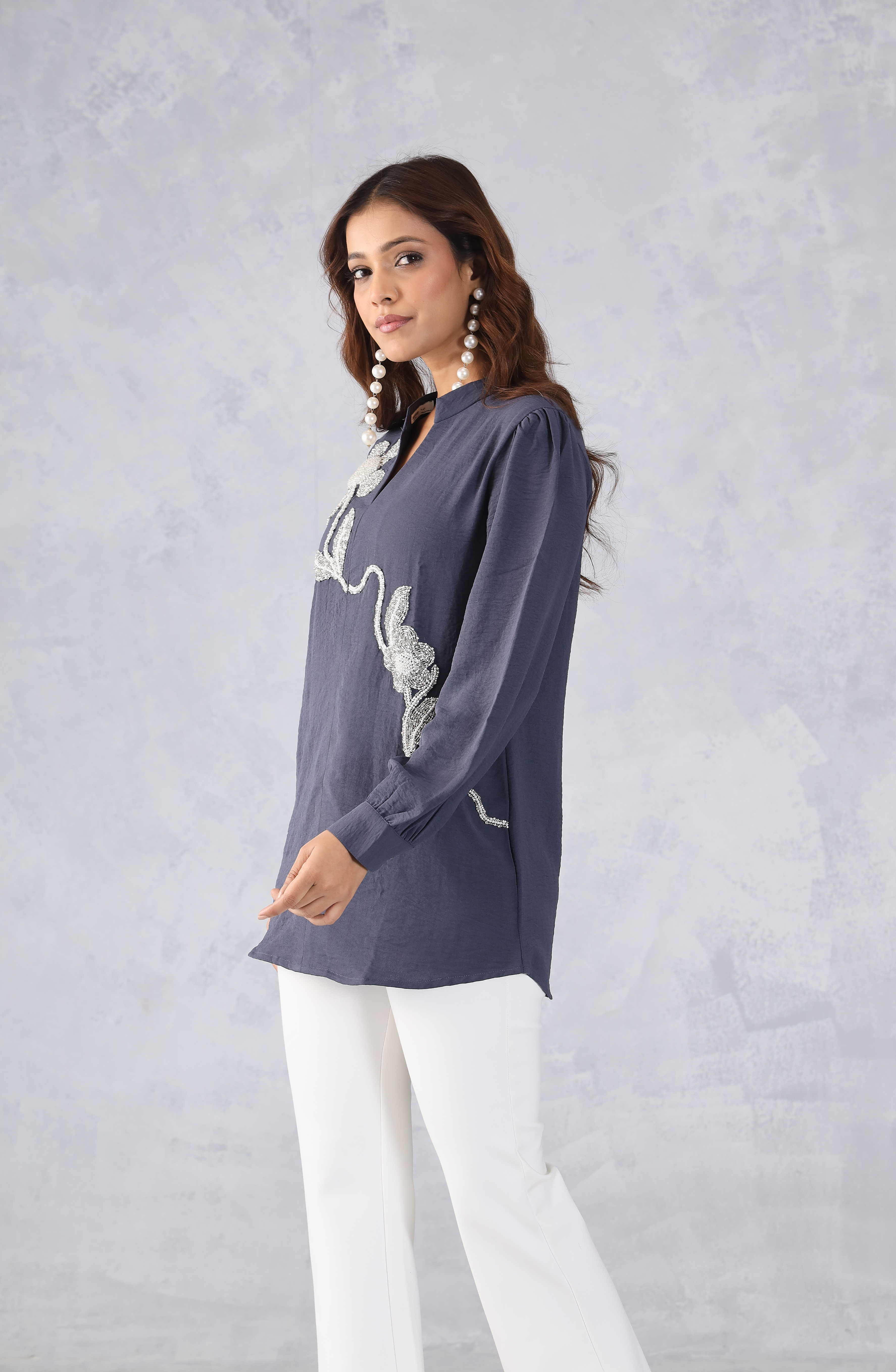 Grey Embellished  Shirt