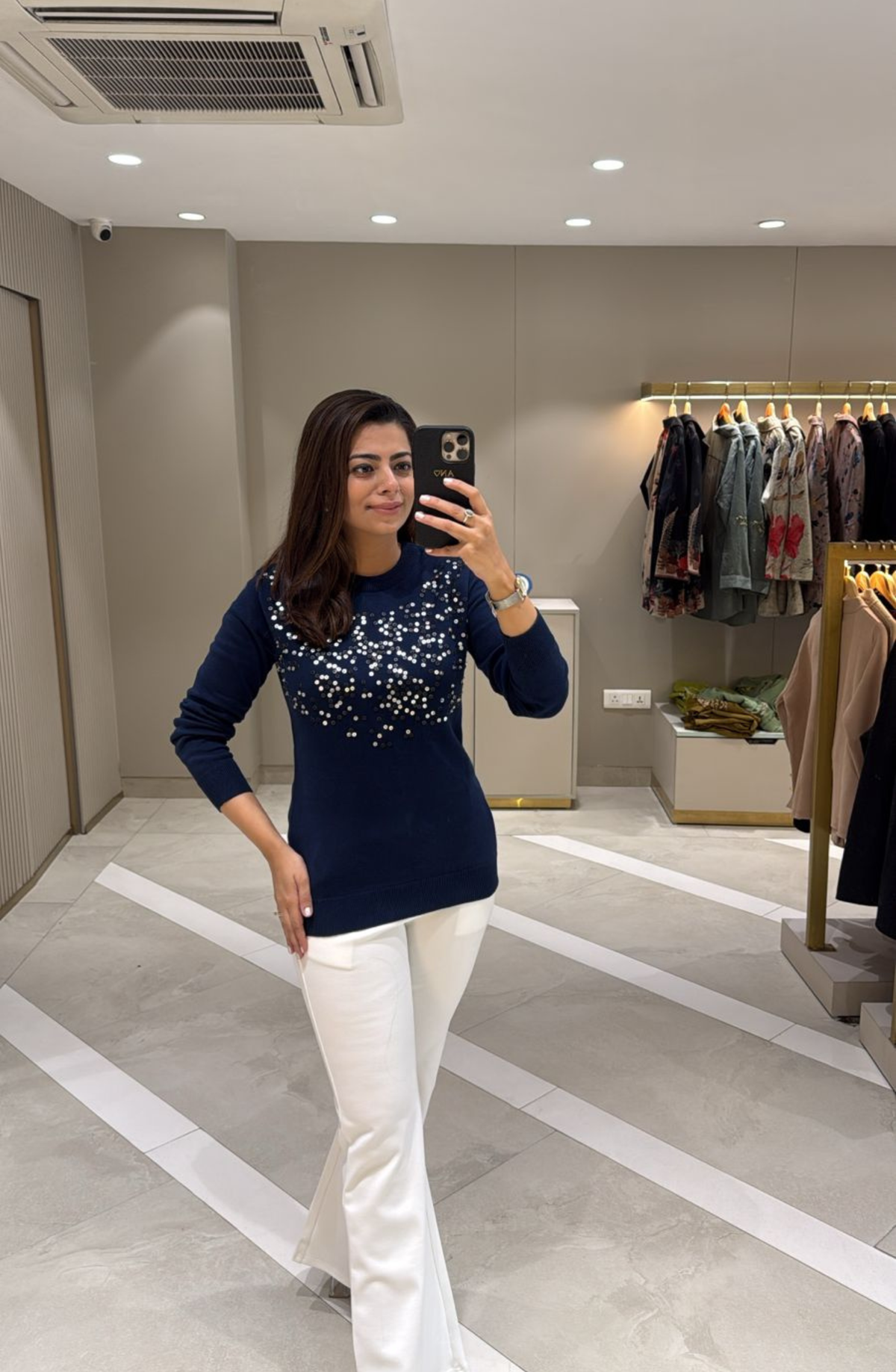 Navy Blue Embellished Sweater