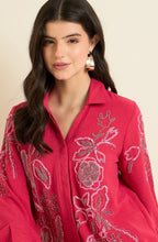 Fuchsia Pink Shirt with Sequin Rose Embroidery