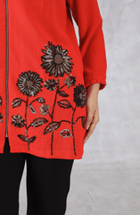 Red Embellished Zipper Top