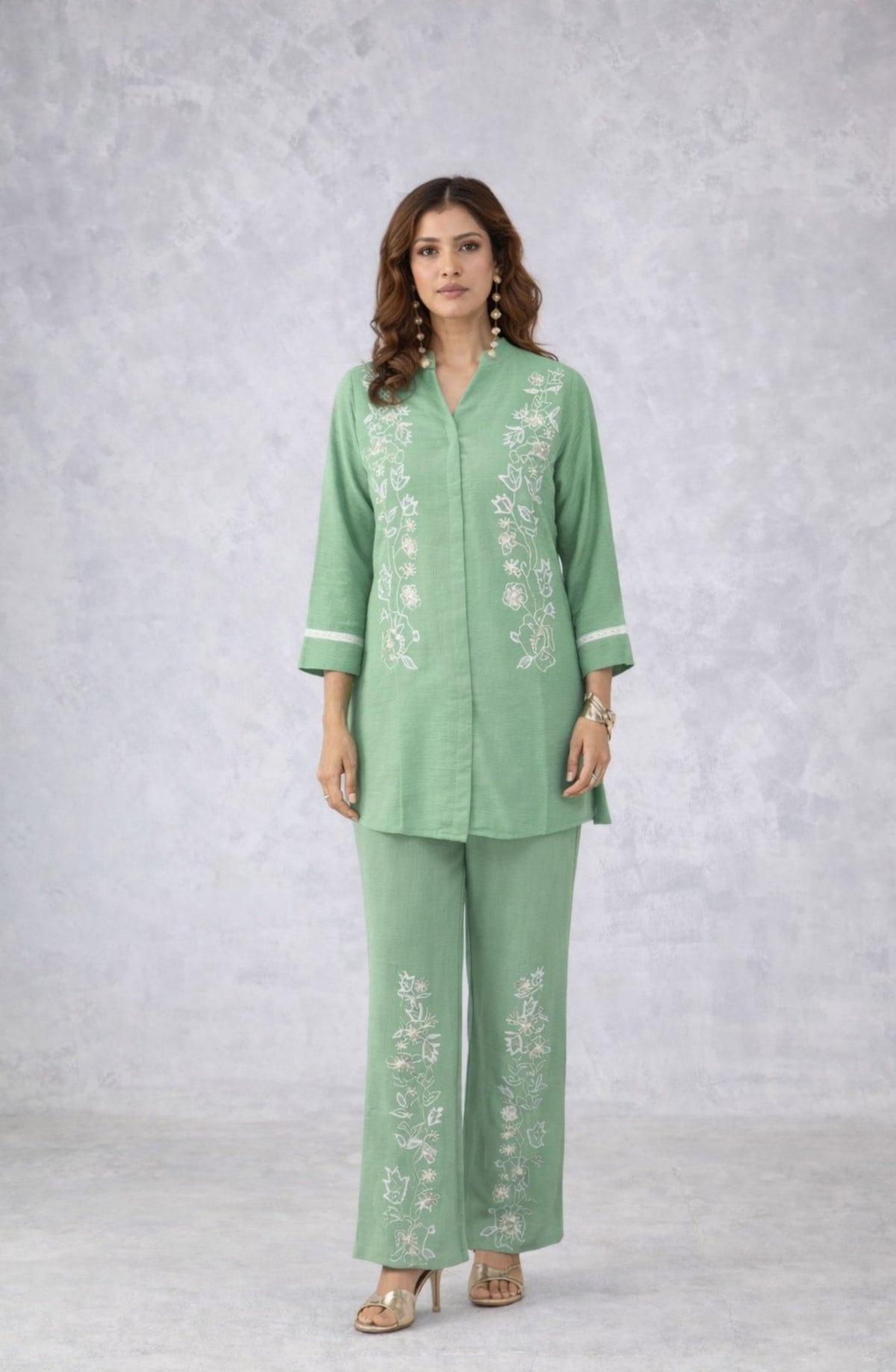 Green Floral Embellished Co-Ord Set