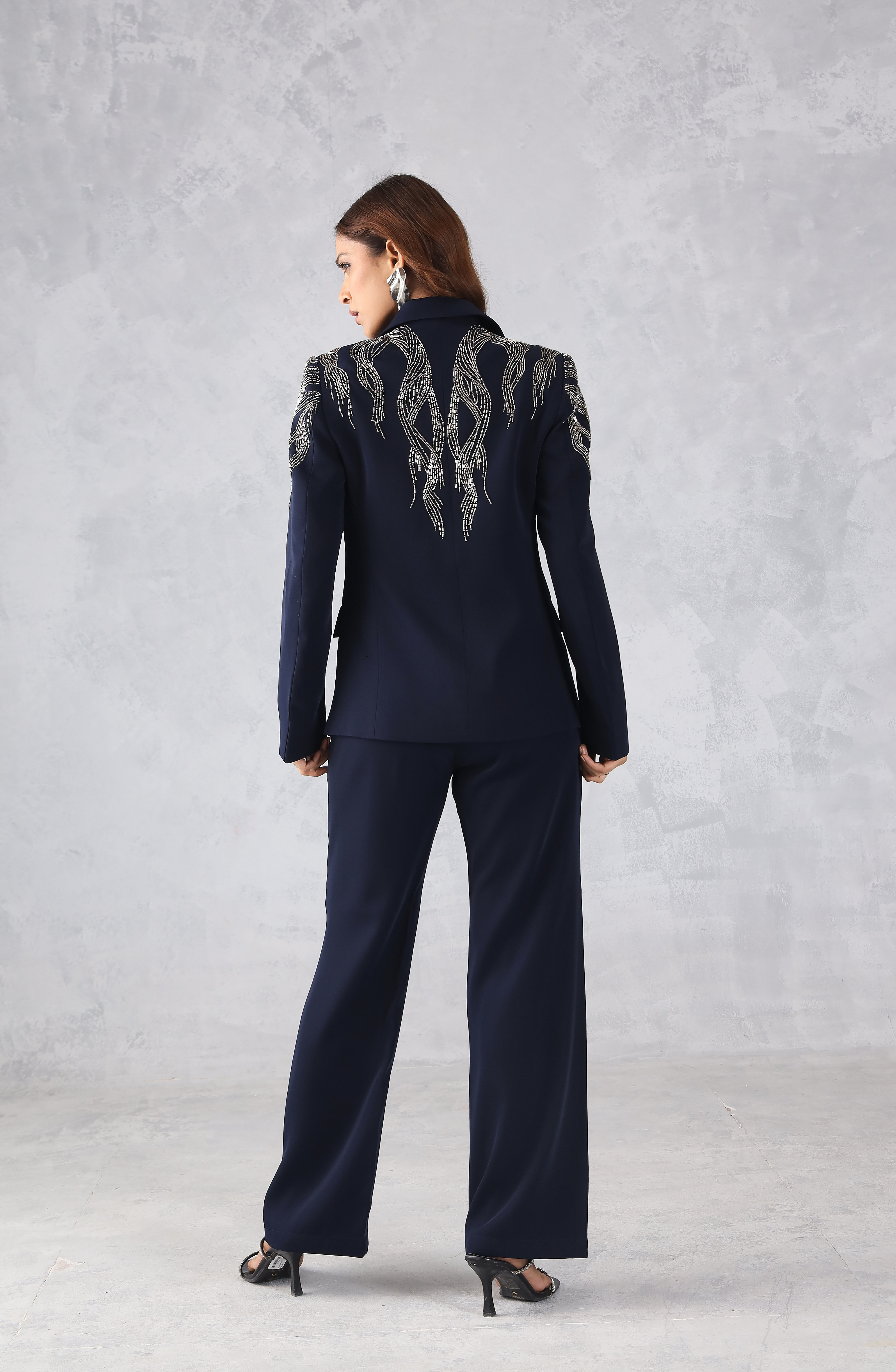 Embellished Navy Blue Blazer Set