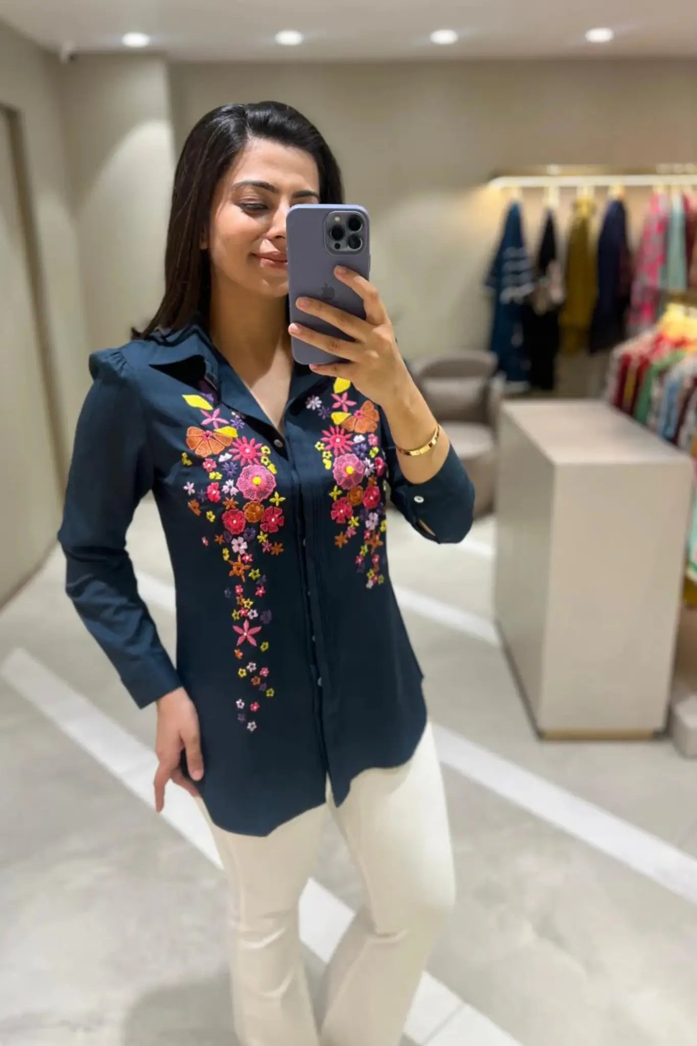 Navy Blue Embellished Shirt
