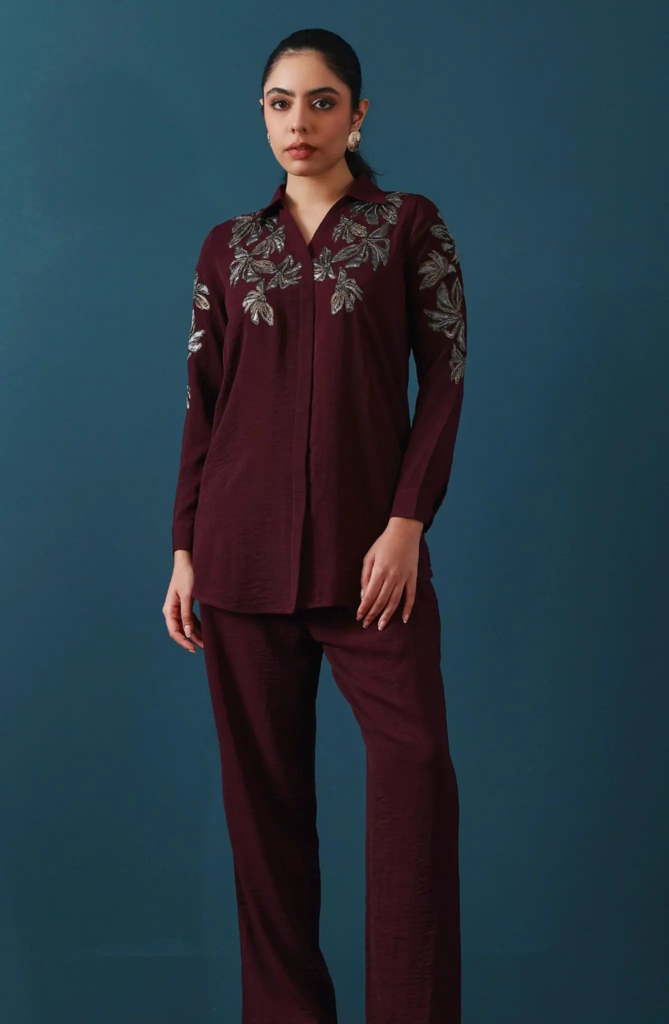Wine Embellished Co-ord Set