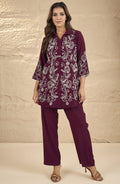Maroon Floral Embroidered Co-Ord