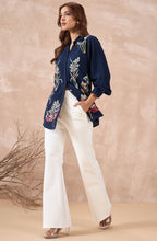 Navy Blue Shirt with Multicolour Wildflower Embroidery