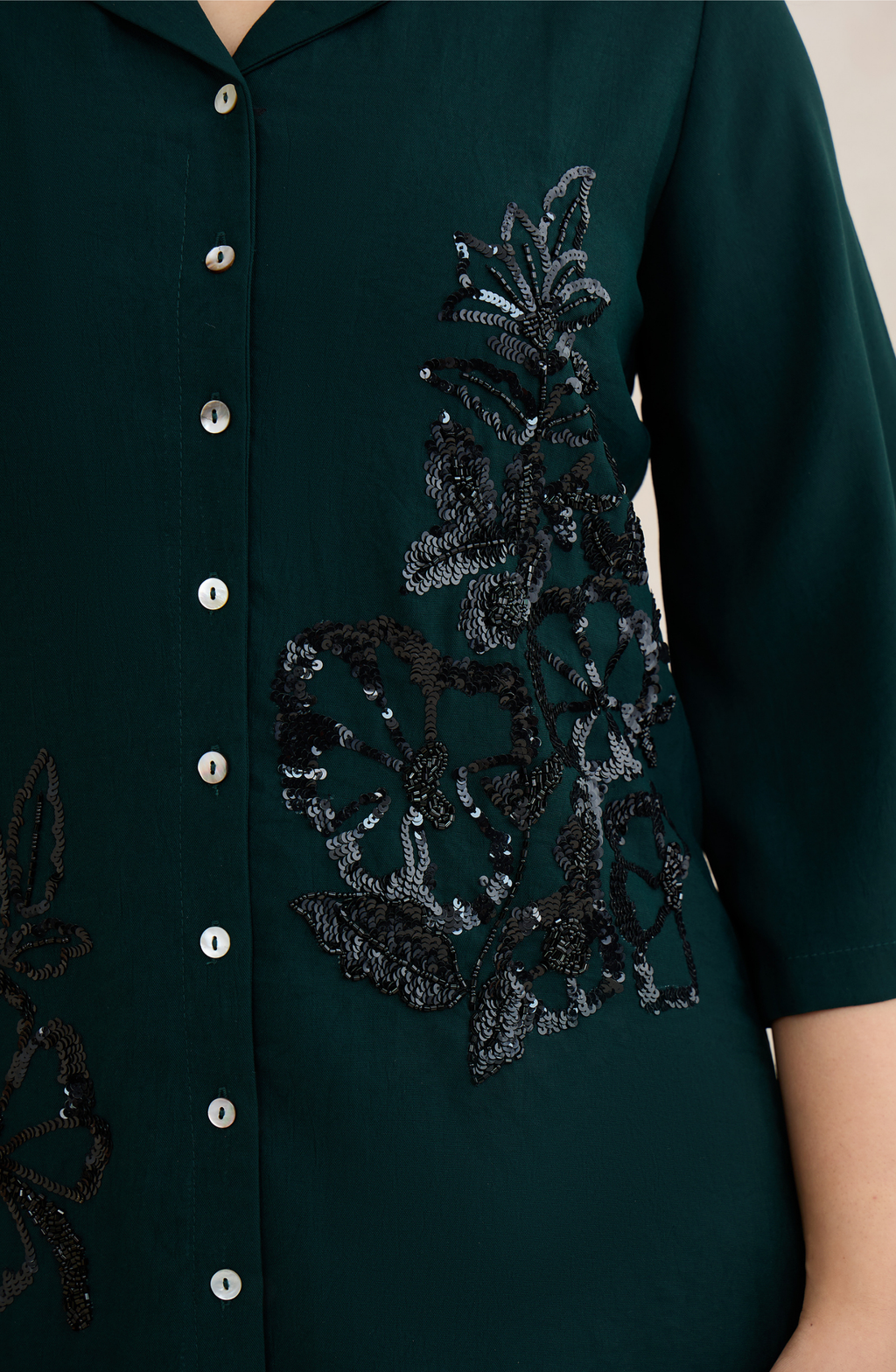 Dark Emerald Floral Sequin Co-Ord Set