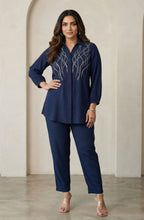 Navy Blue Elegant Embellished Co-Ord Set
