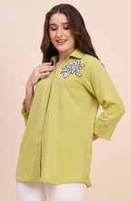 Lime Green Shirt with Sequin Floral Applique