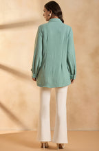 Sage Green Shirt with Dandelion Floral Embroidery