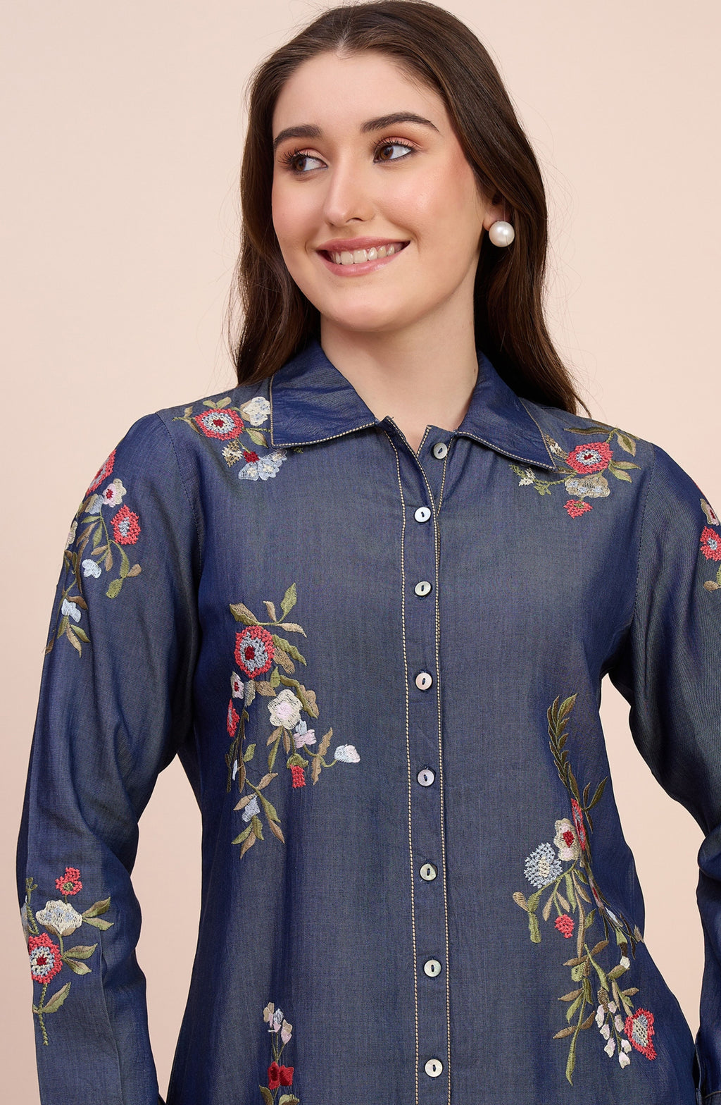 Denim Floral Embroidered Co-ord Set