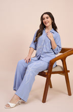 Powder Blue Co-ord Set with Pearl Beaded Floral Motif
