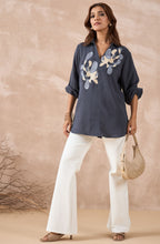 Charcoal Grey Shirt with Abstract Coral Applique