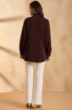 Deep Brown Shirt with Metallic Botanical Embroidery