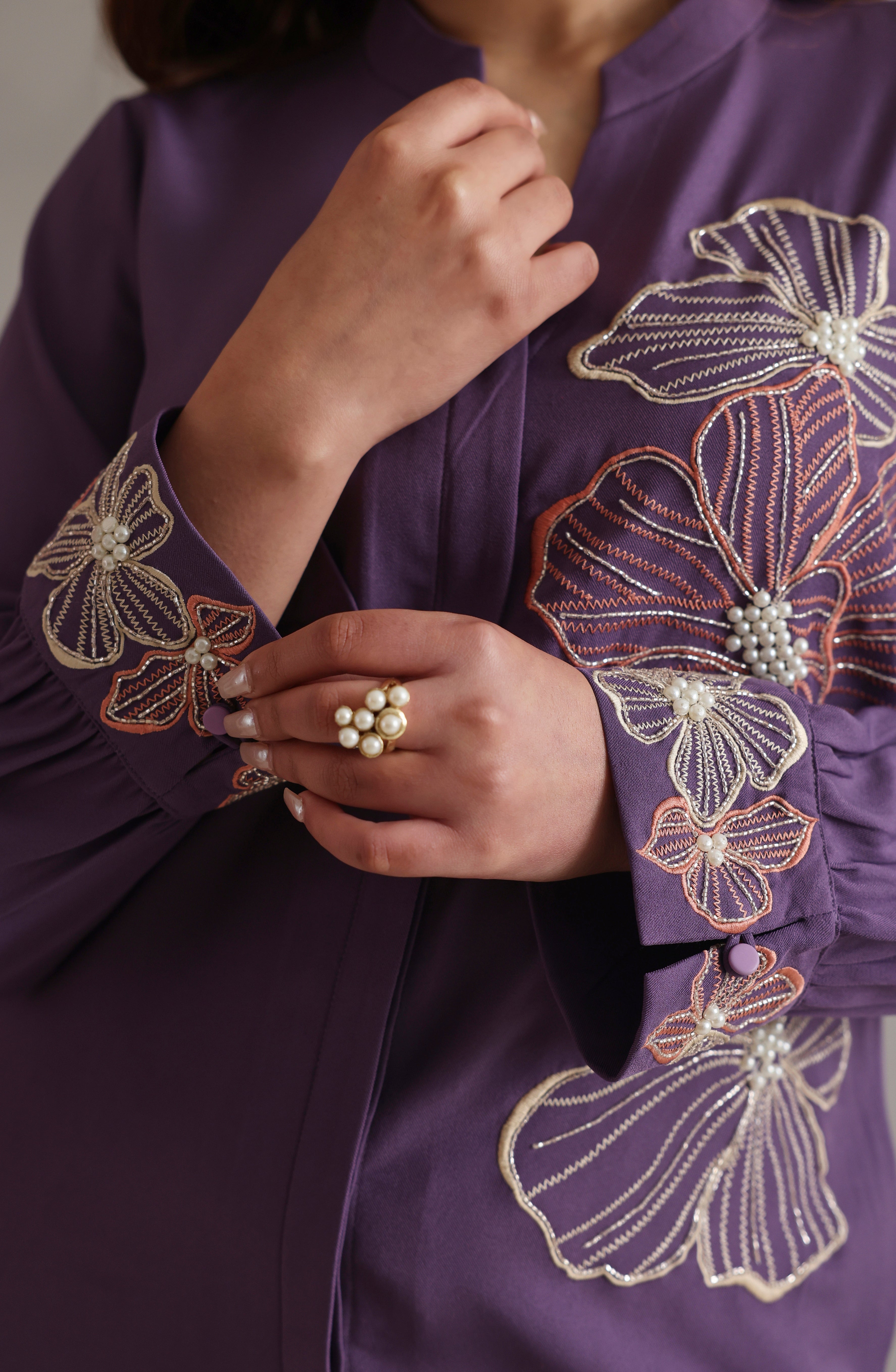 Purple Floral Embroidery Co-ord Set