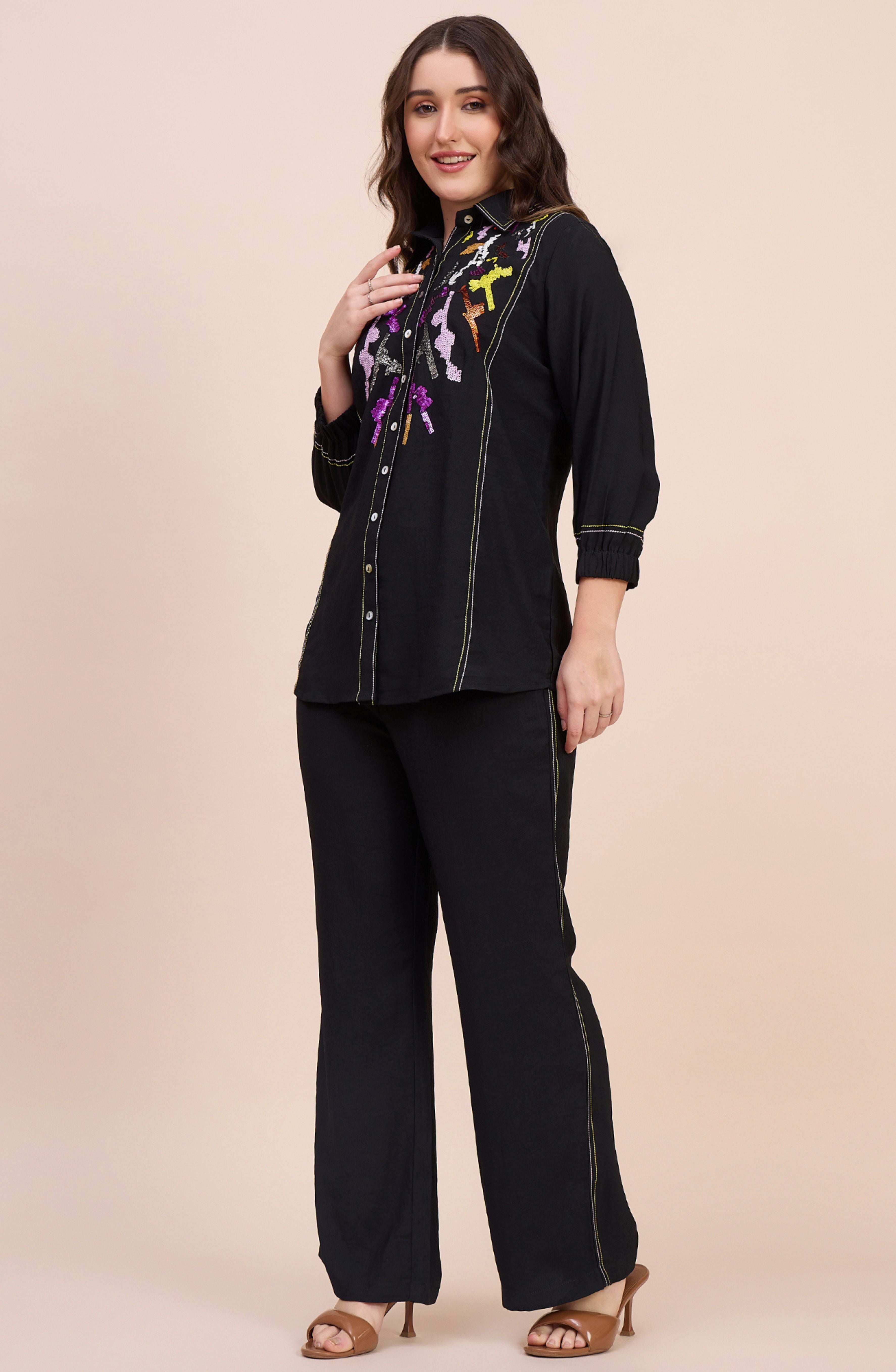 Black Sequin Embroidered Co-ord Set