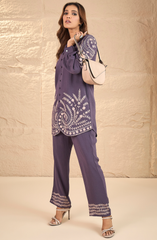 Purple Beige Aari Embroidery Co-Ord Set