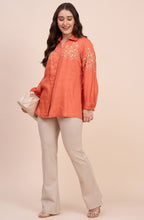 Rust Orange Shirt with Golden Vine Embroidery