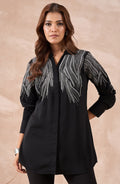 Black Shirt with Silver Metallic Fringe Embroidery